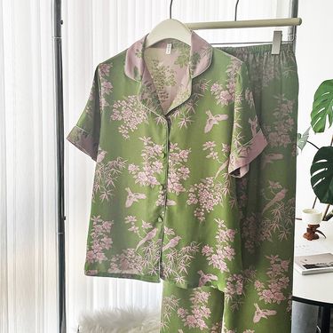 Underwear Ins Style Spring And Summer New Women's Short Sleeved Ice Silk Pajamas Simple_voghion.com