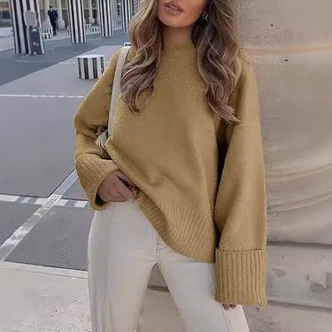 Women's Oversized Batwing Sleeve Sweater - Soft Fleece-Like Texture, Round Neck Pullover, Trendy Streetwear, Cozy Winter Knitwear_voghion.com