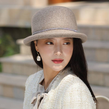 High-end new gift hats fall and winter rolled wool tweed felt hat fashionable and versatile Basin hat ladies fisherman hat_voghion.com