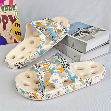 Men Thick Sole Summer Beach Slides Bathroom Anti Slip Slipper Soft Sandals Simplicity Ultra Light Letter Shoe_voghion.com