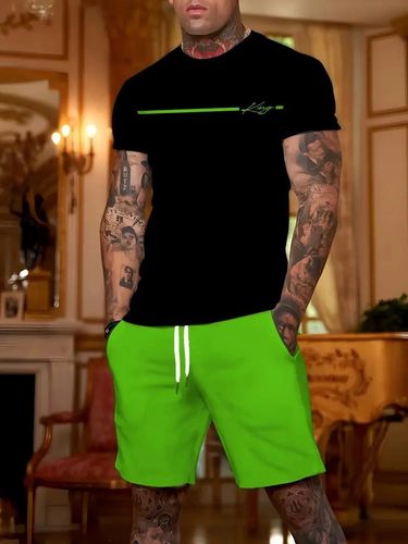 Men's Clothing Hot Selling 3D Printing Cross Border Summer Loose Breathable Short Sleeved Round Neck T Shirt Shorts Two Piece Suit_voghion.com