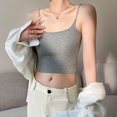 Women's Intimates Chest Pad Integrated Fixed Cup Small Suspenders Women's Bottoming Vest Spring And Summer Inner Short Design Top_voghion.com