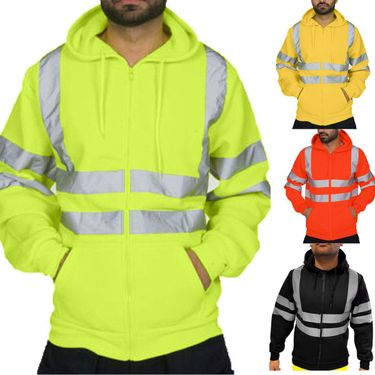 Men's Clothing Reflective Strip Sanitation Work Clothes Plus Velvet Hooded Top Outdoor Sweatshirt_voghion.com