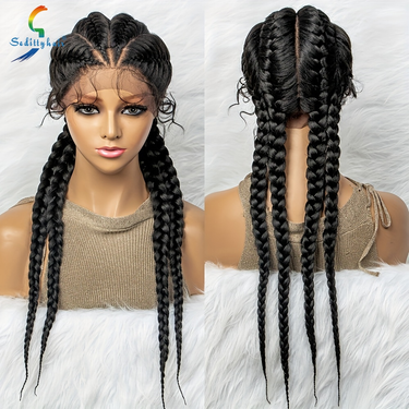 Hand Made 4 Braided Wigs With Baby Hair Synthetic Braided Lace Front Wigs Heat Resistant Fiber Braided Wigs_voghion.com