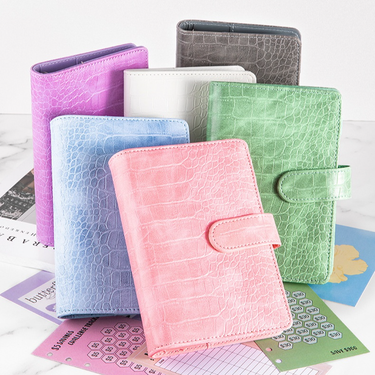 A6 PU Leather Budget Planner Notebook With Magnetic Closure, Zipper Pocket, 48 Cash Tracking Sheets & Stickers – Alligator Texture_voghion.com