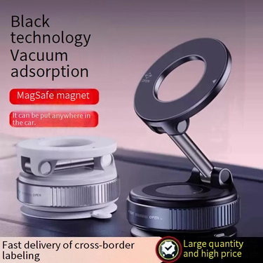 360° Rotating Car Phone Holder - Super Strong Vacuum Suction & Magnetic Mount, Universal Foldable Windshield Stand (Black/White)_voghion.com