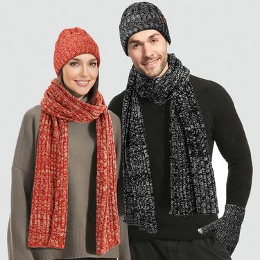 Scarf wool hat thickened cold-proof Christmas gift knitted gloves hat scarf three-piece set warm and durable_voghion.com