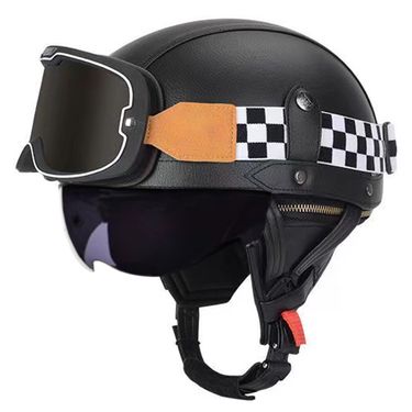 3C Certified Motorcycle Half Helmet – Retro Cruiser ABS Shell With Interchangeable Lenses (Black/White/Brown/Pink) – Handcrafted Leather_voghion.com