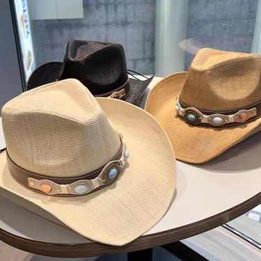 Summer Outdoor Mountaineering Hat National Style Jazz Hat Western Cowboy Hat Large Brim Curled Hat Female Trendy Rock_voghion.com