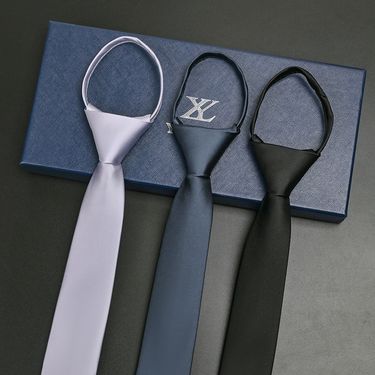 New 5CM Solid Color Lazy Groom Wedding Easy Pull Suit Accessory Zipper Tie_voghion.com