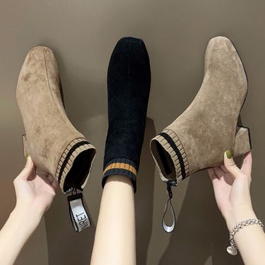 2023 New Autumn Women's Short Versatile Large Size Korean Style Simple Chunky High Heel Internet Celebrity Knitted Boots_voghion.com