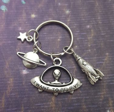 Education & Office Supplies UFO Alien Planet Star Keychain_voghion.com