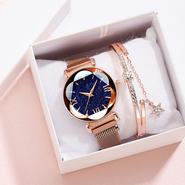 Magnet star star face women's watch magnet with rhinestone women's watch bracelet set gift watch jewelry_voghion.com