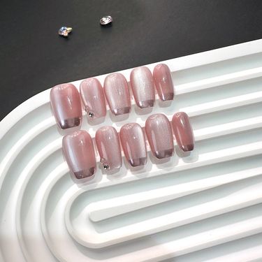 10PCS Full Set Water Shine Bead Magic Mirror Powder Cat Eye Press On Nails, Handmade Chinese Style Fake Nails For Europe America_voghion.com