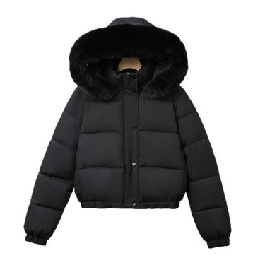 Quilted Winter Jacket With Faux Fur Trim – Short Puffer Coat For Women (Black/Brown/Blue-Grey/Khaki/White, M-XXXL)_voghion.com