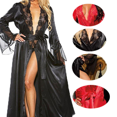 Women's sexy lingerie lace plus size perspective extended bathrobe perspective bathrobe_voghion.com