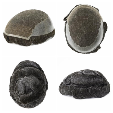 Q6 Toupee For Men 100% Human Hair Pieces I French Lace Front Poly Skin Bleached Hair Replacement System Wigs Darkest Brown With 10% Grey Color #210_voghion.com