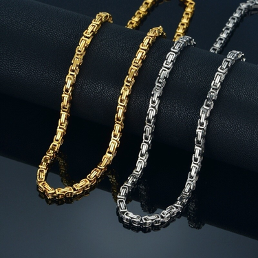 Men's Gold Chain Necklace 20" 23" 26" Male Corrente Gold Color Stainless Steel Necklace Byzantine Chains For Men Jewelry_voghion.com