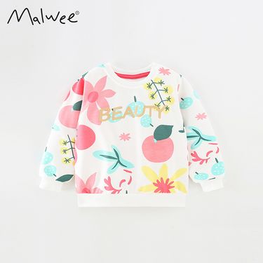 Malwee Girls' Sweatshirt Autumn New Fashionable Printed Long Sleeve Base Shirt Children's Casual Round Neck Top_voghion.com