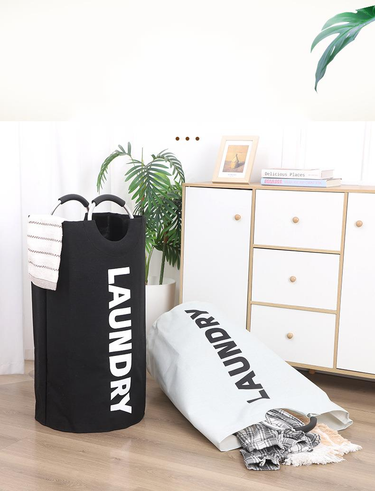 Canvas Laundry Dirty Clothes Hamper With Handles Foldable Storage Basket Miscellaneous Organizer Bag_voghion.com