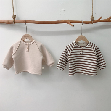 Baby clothing Thick hoodie baby warm waffle plus fleece long sleeve top_voghion.com