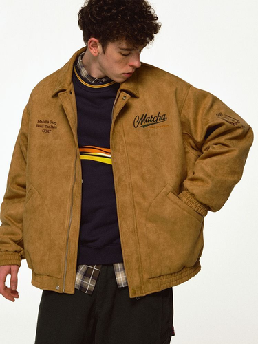 Suede lapel jacket for men and women's spring and autumn trend ins loose street letter embroidered couple jacket_voghion.com