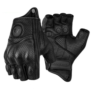 Summer Motorcycle Fingerless Accessories Goatskin Leather Half Finger Gloves Motocross Gant Guantes Moto Verano_voghion.com