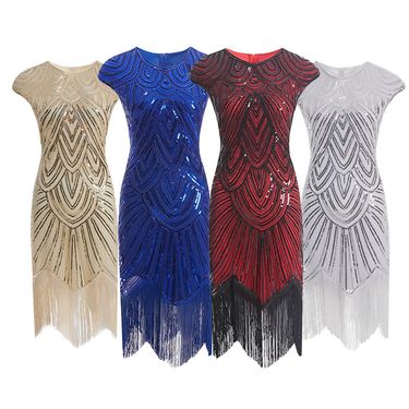 New product quality tassel woven sequin 1920S movie dress_voghion.com