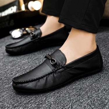 Men's shoes Low-top beanshoes All-matching casual shoes Breathable leather shoes Black work shoes a slip-on_voghion.com