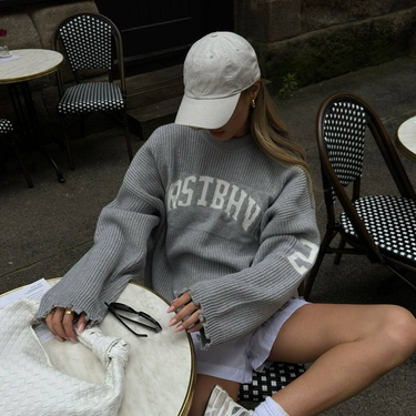 Women's Clothing Basic letter jacquard lazy style pullover sweater_voghion.com