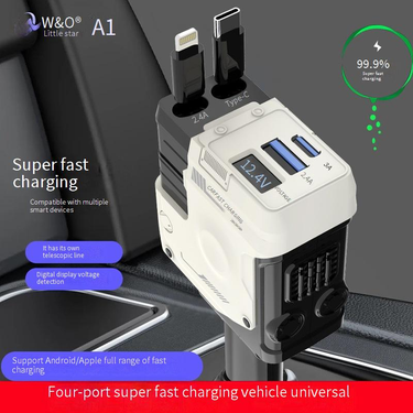 Car Chargers Mecha A1 Car Charger Super Fast Charging Flash Charging Four In One Retractable Line Cigarette Lighter New Model_voghion.com
