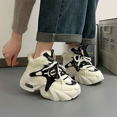 Mid top velvet dad for women 2024 winter new item, thickened versatile, fashionable and casual warm cotton shoes 2802-2_voghion.com