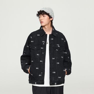 Men's Clothing High Street Full Print Embroidery Trendy Brand Denim Jacket_voghion.com