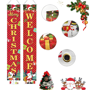 Christmas Couplet Banner Set - Festive Doorway Hanging Decor For Party Porch, Holiday Atmosphere Decoration_voghion.com