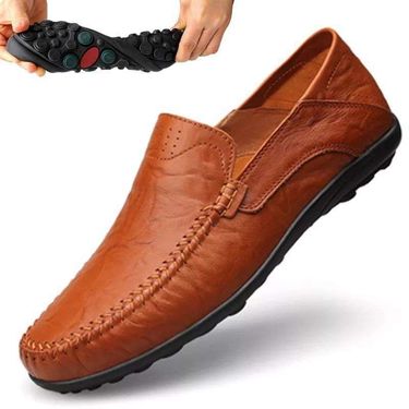 ct Suitable For All Seasons Men's Leather Casual Driving Shoes Soft Sole Korean Style Trendy Slip-On Loafers_voghion.com