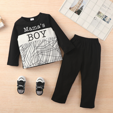 Babies' clothes children's clothing 3-6 years old autumn and winter suit children's mother style long-sleeved splicing letter stripe top trousers_voghion.com
