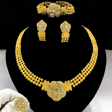 Women's alloy necklace Earrings Ring bracelet Wedding accessories four pieces of jewelry_voghion.com