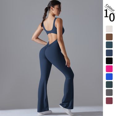 New solid color back hip lifting long, slim fit wide leg jumpsuit for sports, running, fitness, and yoga_voghion.com