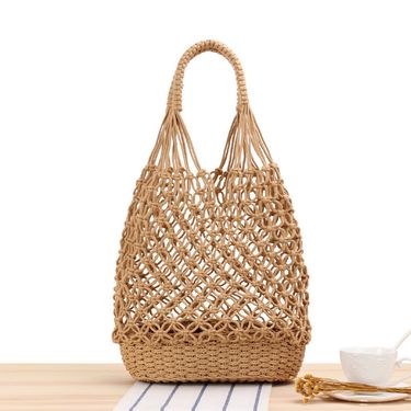 New Ins Hollowed Out Single Shoulder Woven Bag Handmade Mesh Grass Woven Bag Casual Forest Style Beach Bag Suitable for Vacation Beach_mkmklike.com