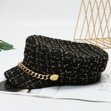 New Arrivals Pearl Chain Flat Top Navy Hat Fashion Beret Newsboy Caps Berret Woman Octagonal Hats Women's Designer Apparel boinas_voghion.com