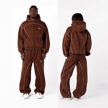 Fashion Y2K European-USA Style Tracksuits Women/Men Long Sleeve Zipper Hooded Sweatshirts + Elasiic Waist Lace-Up Sweatpants Two-Piece Sport Suits_voghion.com