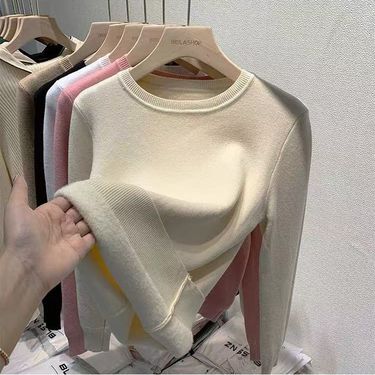 Women's Fleece-Lined Knit Sweater Winter Warm Thickened Turtleneck Pullover Casual Solid Color Top_voghion.com