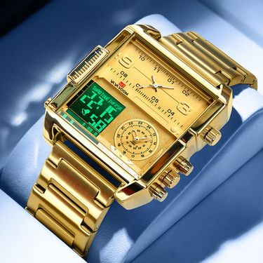 New Dual Display Square Electroic Fashio Busiess Persoality Waterproof Large Dial Multi-Movemet Sports Watch For_voghion.com