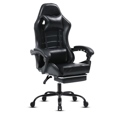 Gaming Chairs With Footrest, Ergonomic Gaming Computer Chair For Adults, PU Leather Office Chair Adjustable Chairs With Wheels, 360°Swivel, Black_voghion.com