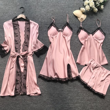 Women's sexy underwear sexy underwear women's pajamas four-piece slip dress bathrobe set_voghion.com