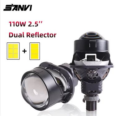 SANVI 2.5'' Auto Bi LED Projector Lenses For Car Headlight H4 H7 9005 9006 Bulb Angel Eyes Motorcycle Light 110W_voghion.com
