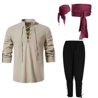 CT Men's Long Sleeve 2025 Cotton Linen Suit Four-Piece Set Casual Beach Stand Collar Shirt European Size Wide_voghion.com