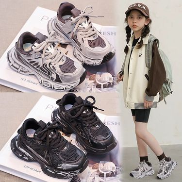 Mother & Kids Children's Shoes 2025 Spring And Autumn New Girls' Sports Shoes Mesh Breathable Old Retro Boys' Dad Shoes_voghion.com