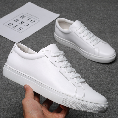 Men's genuine leather cowhide men's casual leather shoes thick-soled white shoes Korean style trendy shoes all-match white shoes_voghion.com