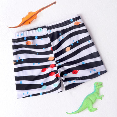 Mother&Kids Children's swim shorts Boys and girls swimwear cartoon boxer swim shorts color contrast black and white fashion casual pants_voghion.com